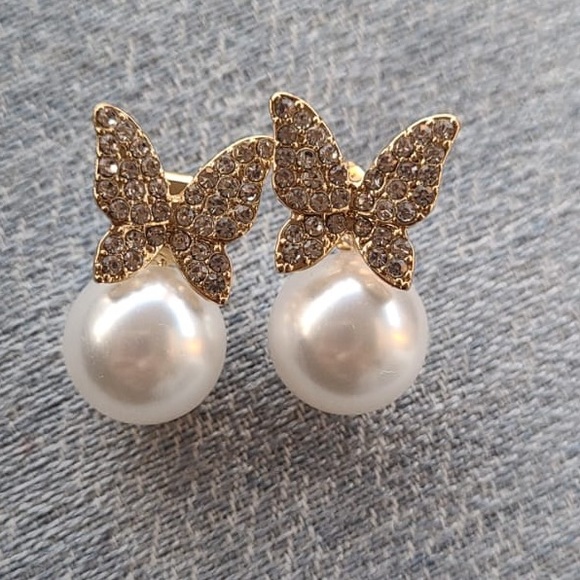 Imitation Pearl Earrings for Women Rhinestone Butterfly Hollow Heart Tassel Earr - Picture 4 of 6